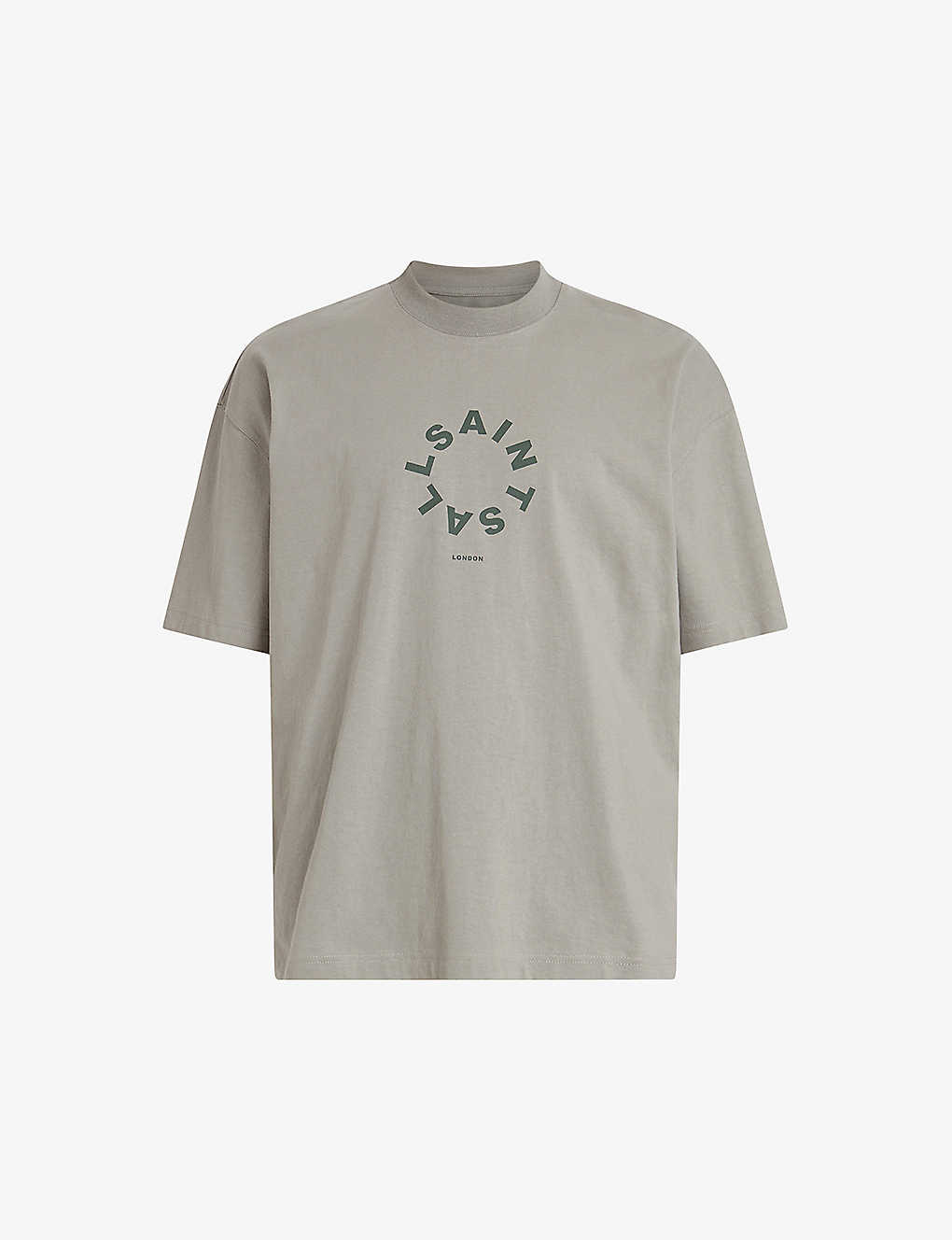 Allsaints Mens Leaf Green Tierra Brand-print Organic Cotton-jersey T-shirt