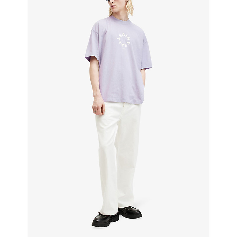 Shop Allsaints Tierra Brand-print Organic Cotton-jersey T-shirt In Smoke Purple