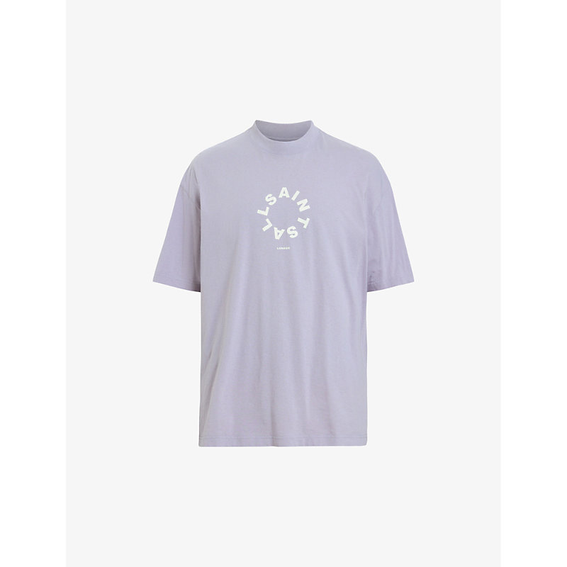 Shop Allsaints Men's Smoke Purple Tierra Brand-print Organic Cotton-jersey T-shirt