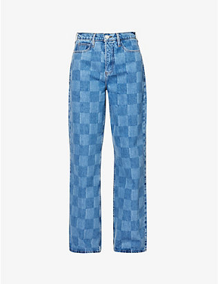 FRAME: Le High 'N' Tight straight-leg mid-rise checked jeans
