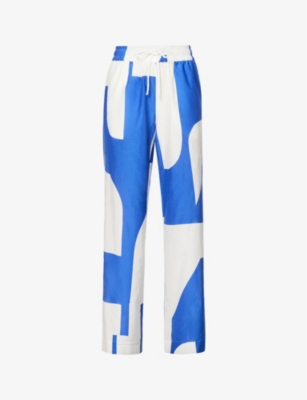 Frame Drawstring Pattern-embellished Cotton-blend Trousers In Ultramarine Multi