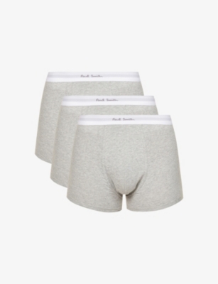 Paul Smith Pack Of Three Branded-waistband Stretch-cotton Trunks In Grey