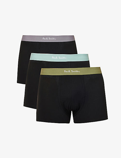 PAUL SMITH: Pack of three branded-waistband stretch-cotton trunks
