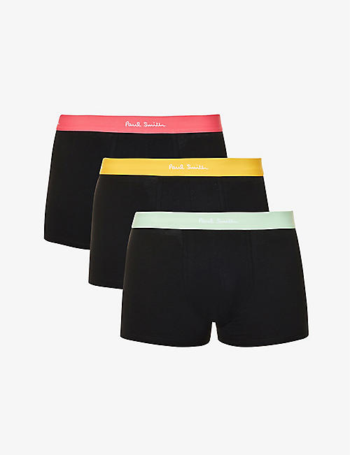 PAUL SMITH: Pack of three branded-waistband stretch-cotton trunks
