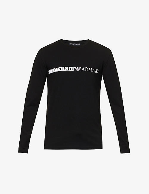 EMPORIO ARMANI: Logo-print long-sleeved stretch-cotton T-shirt