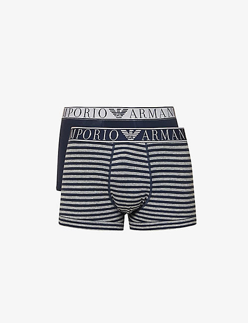 EMPORIO ARMANI: Pack of two branded-waistband stretch-cotton trunks