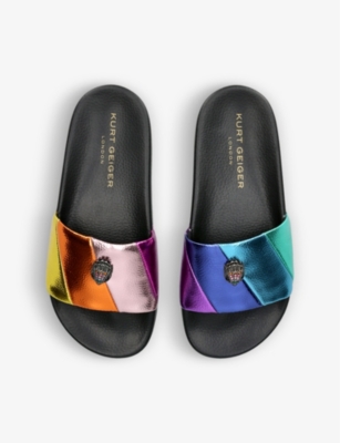 Shop Kurt Geiger London Womens Mult/other Meena Eagle-embellished Striped Rubber Sliders In Multi-coloured