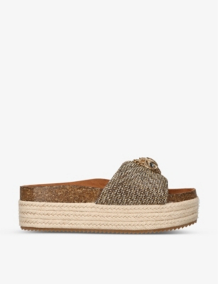 KURT GEIGER LONDON: Kensington crystal-embellished flatform woven sliders