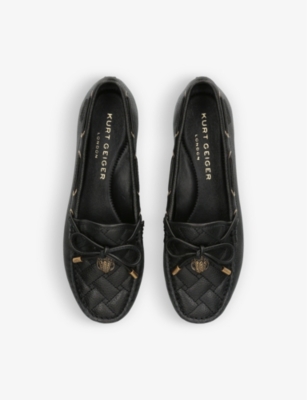 Shop Kurt Geiger London Women's Black Eagle-embellished Leather Moccasin Shoes
