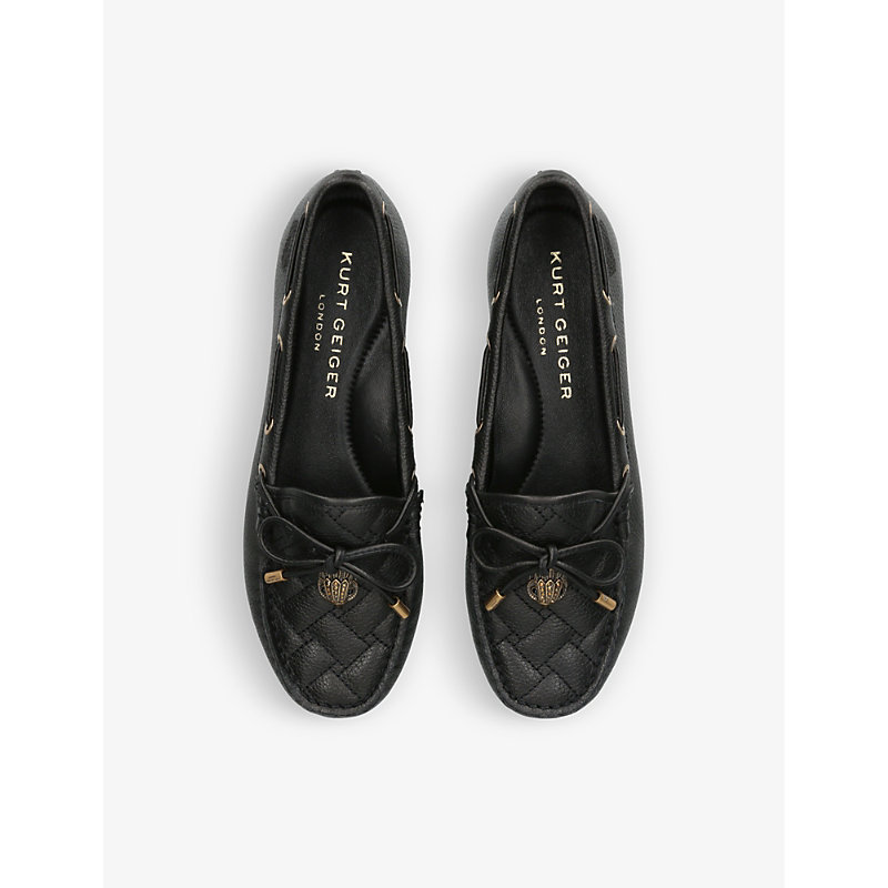 Shop Kurt Geiger Eagle-embellished Leather Moccasin Shoes In Black