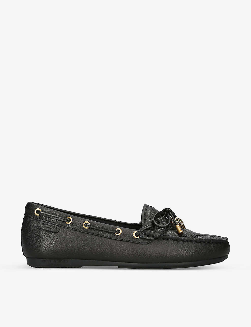 Shop Kurt Geiger London Women's Black Eagle-embellished Leather Moccasin Shoes