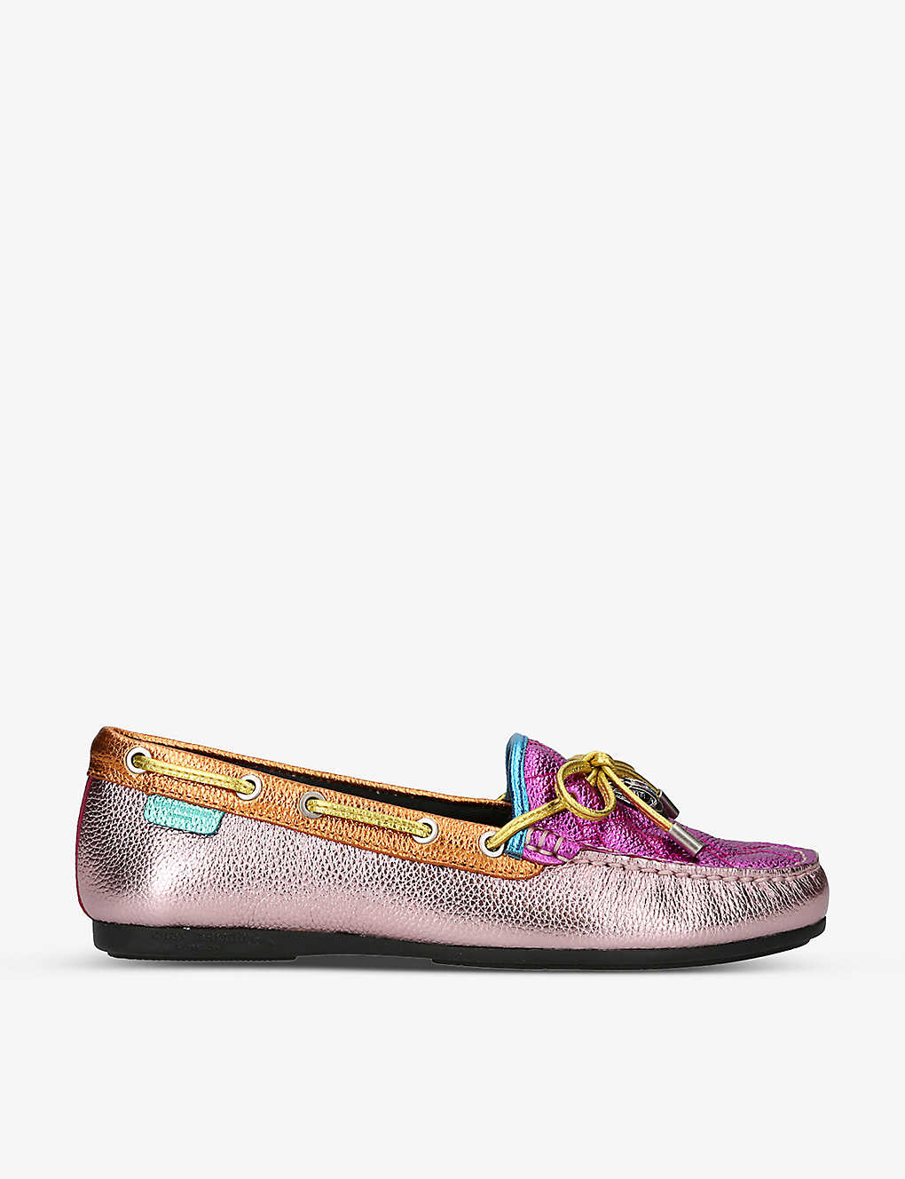 Shop Kurt Geiger London Women's Pink Comb Eagle-embellished Rainbow-print Leather Moccasin Shoes