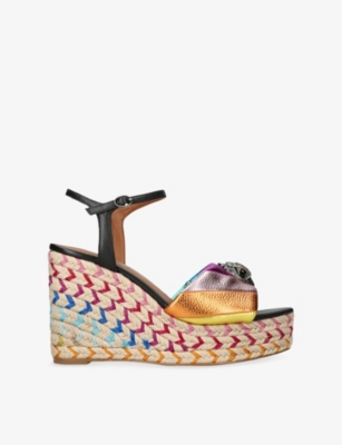 Shop Kurt Geiger London Women's Black/comb Kensington 105 Rainbow-print Leather Sandals