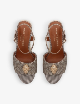 Shop Kurt Geiger London Women's Beige Kensington Eagle-embellished Houndstooth Woven Espadrilles In White