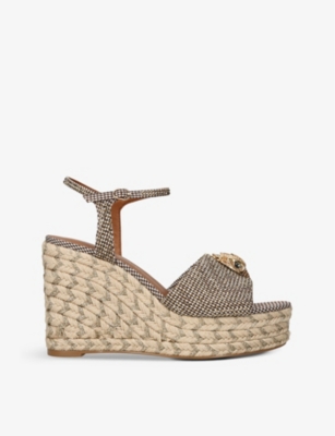 KURT GEIGER LONDON: Kensington eagle-embellished houndstooth woven espadrilles