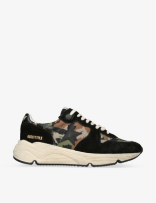 GOLDEN GOOSE GOLDEN GOOSE MENS BLK/GREEN RUNNING SOLE CAMOUFLAGE LEATHER-BLEND TRAINERS,62078079