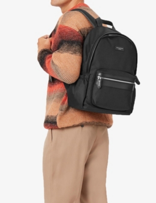 Shop Aspinal Of London Black Logo-embellished Woven Backpack