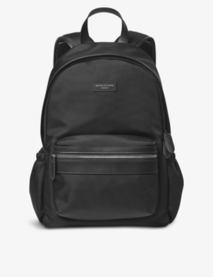 Aspinal Of London Black Brand-patch Woven Backpack