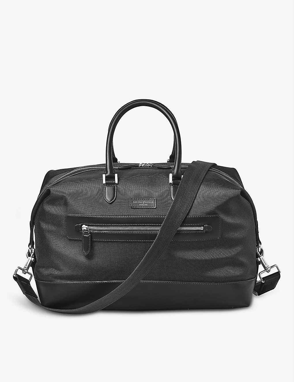 Aspinal Of London Black Brand-patch Woven Gym Bag