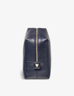 Aspinal Of London Womens Navy London Large Logo-print Leather Cosmetic Case In Navy
