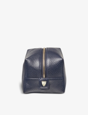 Aspinal Of London Womens Navy London Medium Logo-embossed Leather Cosmetics Case In Navy