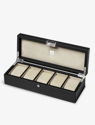 Aspinal Of London Womens Black Five-watch Pebbled Leather Box In Black