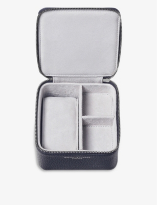 Aspinal Of London Womens Navy Pebble-embossed Leather Watch And Ring Box In Navy