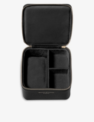 Aspinal Of London Womens Black Pebbled-embossed Leather Watch And Ring Box In Black