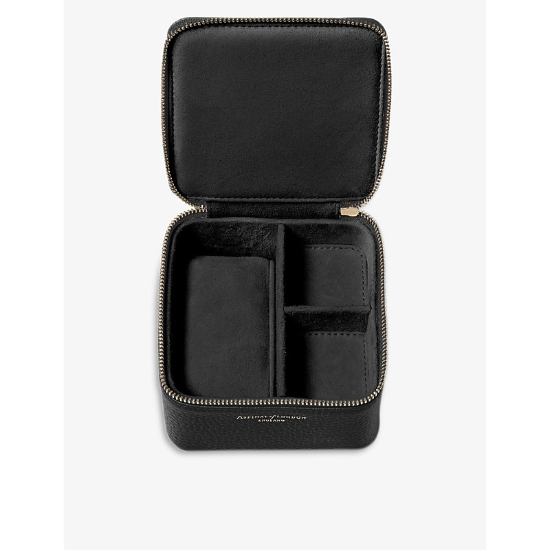 Shop Aspinal Of London Women's Black Logo-print Grained-leather Watch And Ring Box