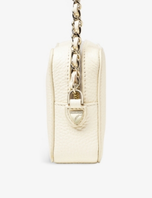 Shop Aspinal Of London Ivory Milly Logo-print Grained-leather Cross-body Bag