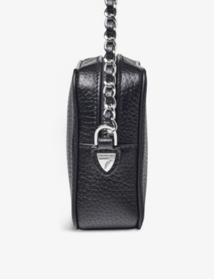 Shop Aspinal Of London Black Milly Logo-embossed Leather Crossbody Bag