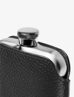 Aspinal Of London Black 5oz Stainless Steel Hip Flask And Leather Pouch