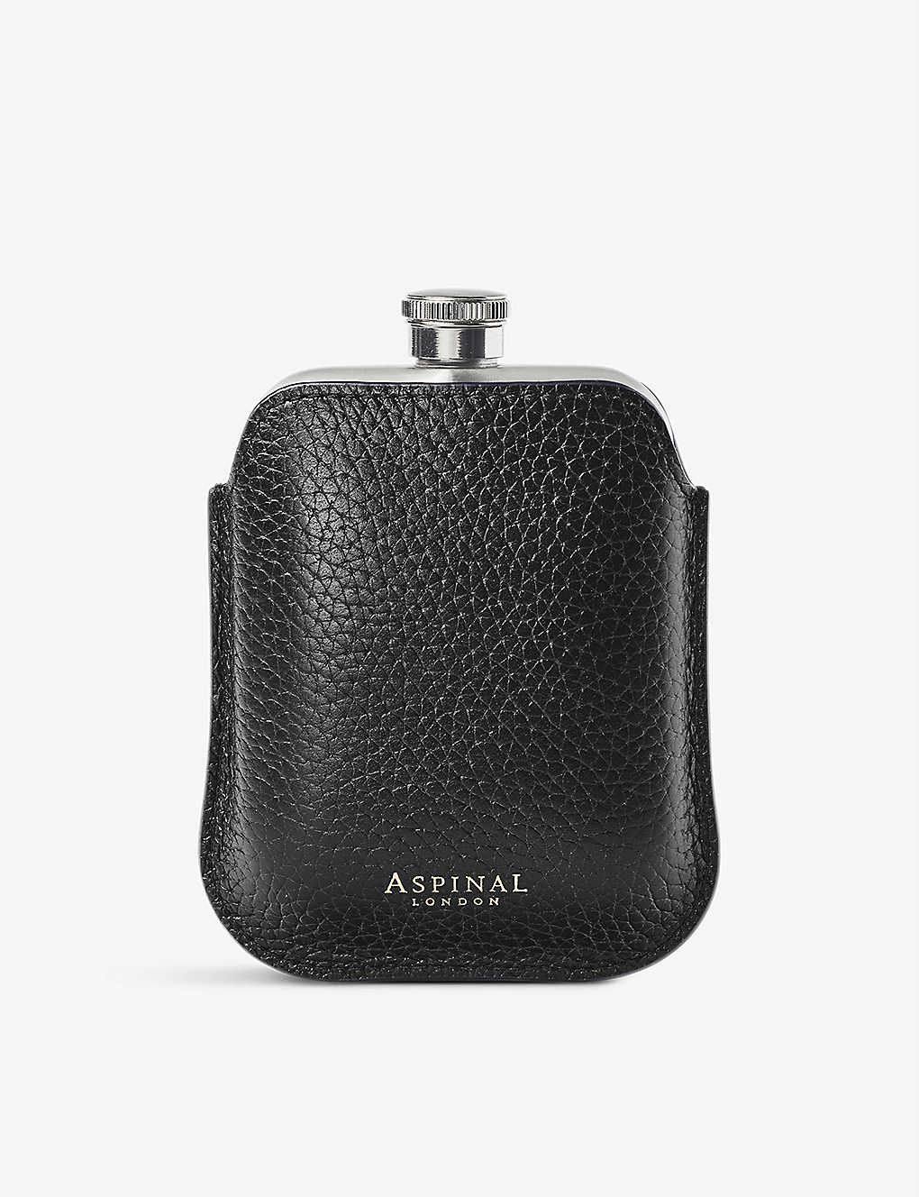 Aspinal Of London Black 5oz Stainless Steel Hip Flask And Leather Pouch