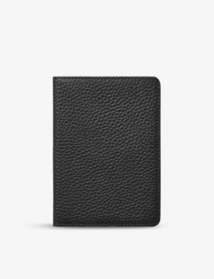 Aspinal Of London Black Slot-detail Grained Leather Passport Cover