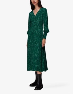 Shop Whistles Women's Multi-coloured Lava Spot-print Shirred-detail Woven Midi Dress