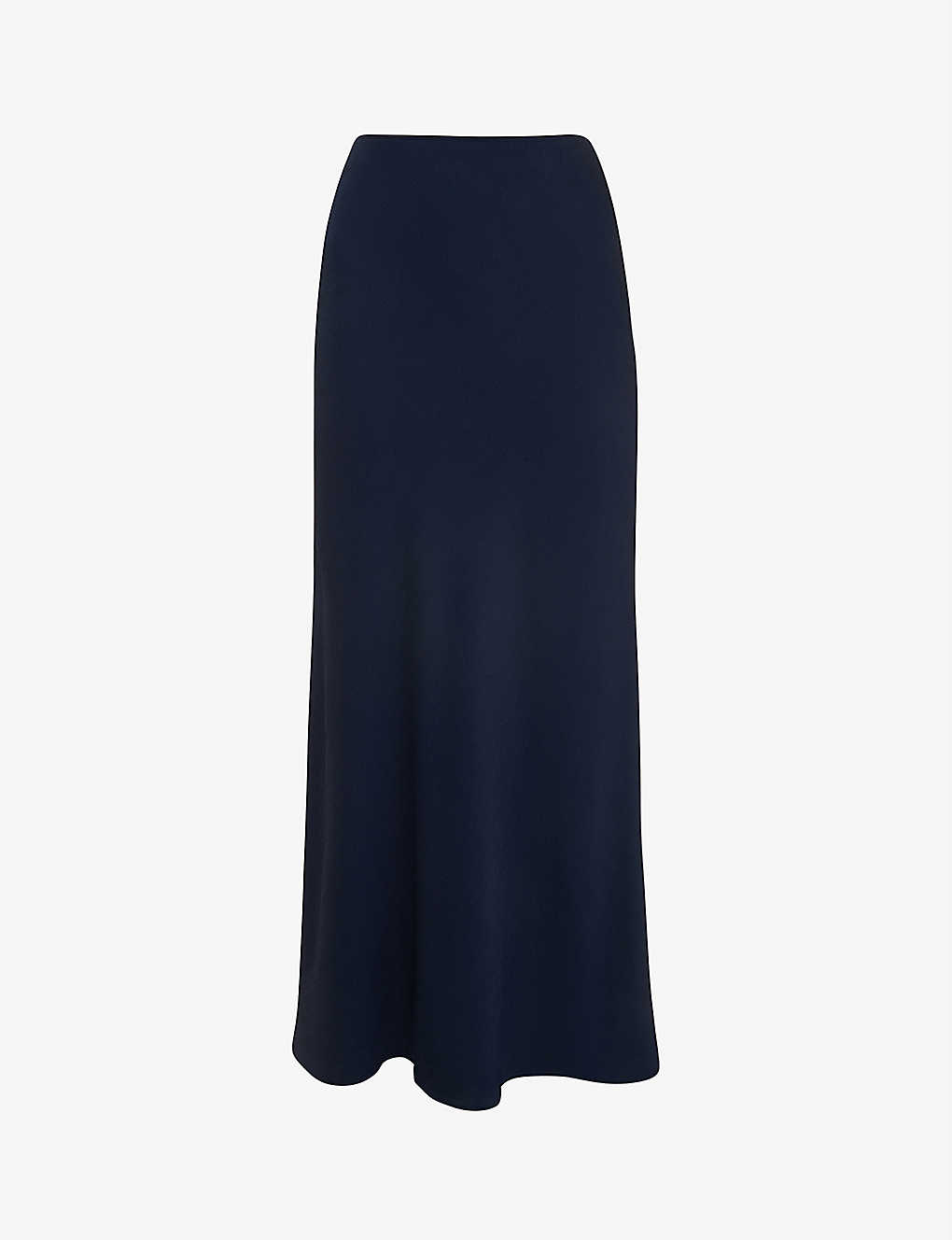 Whistles Bias-cut Satin Recycled-polyester Midi Skirt In Navy
