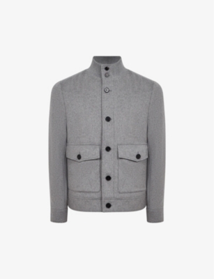 Reiss Mens Soft Grey Vienna Flap-pocket Wool-blend Jacket