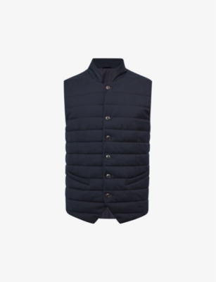 Reiss Mens Navy Parma Funnel-neck Quilted Woven Gilet