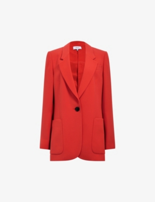 Reiss Rosa Velvet-texture Regular-fit Stretch Cotton-blend Blazer In Coral