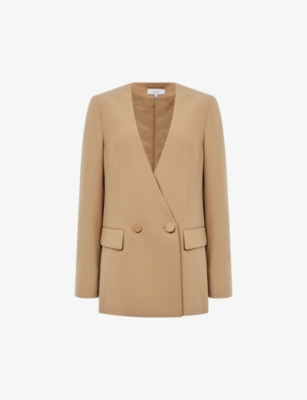 Reiss Womens Neutral Margeaux Collarless Woven Blazer In Neutral