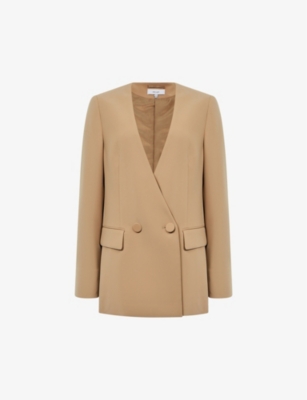 REISS REISS WOMEN'S NEUTRAL MARGEAUX COLLARLESS WOVEN BLAZER,62226937