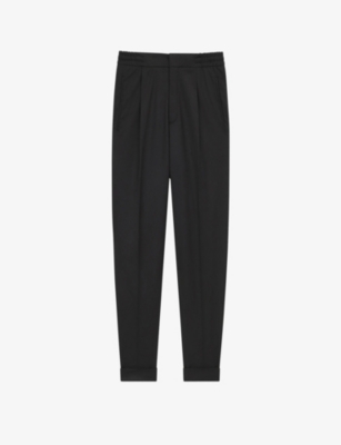 Reiss Mens Black Brighton Relaxed-fit Tapered Woven Trousers