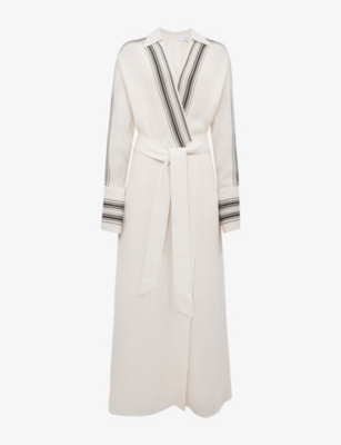 Reiss Nyla Side Stripe Tie Front Dress In Ivory