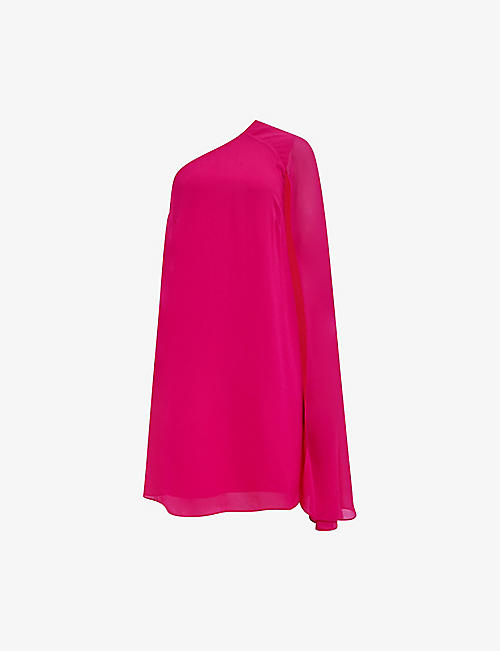 REISS: Fleur woven one-shoulder cape dress