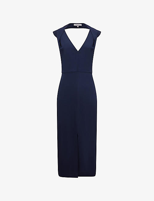 REISS: Twisted-shoulder stretch-woven midi dress