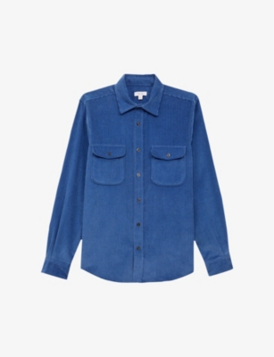 Reiss Mens Royal Blue Bonucci Twin-pocket Corduroy-cotton Overshirt
