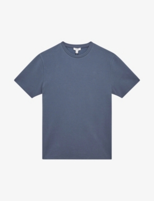 Reiss Mens Airforce Blue Cooper Honeycomb-texture Cotton-blend T-shirt