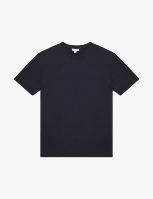 Shop Reiss Cooper Honeycomb-texture Cotton-blend T-shirt In Navy
