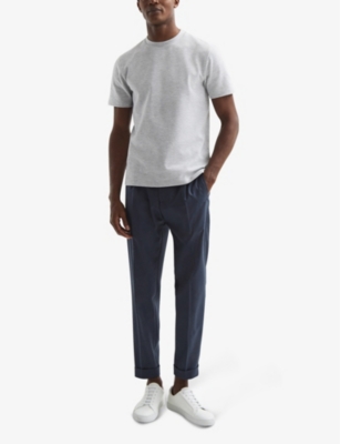 Shop Reiss Men's Grey Melange Cooper Slim-fit Stretch Cotton-blend T-shirt