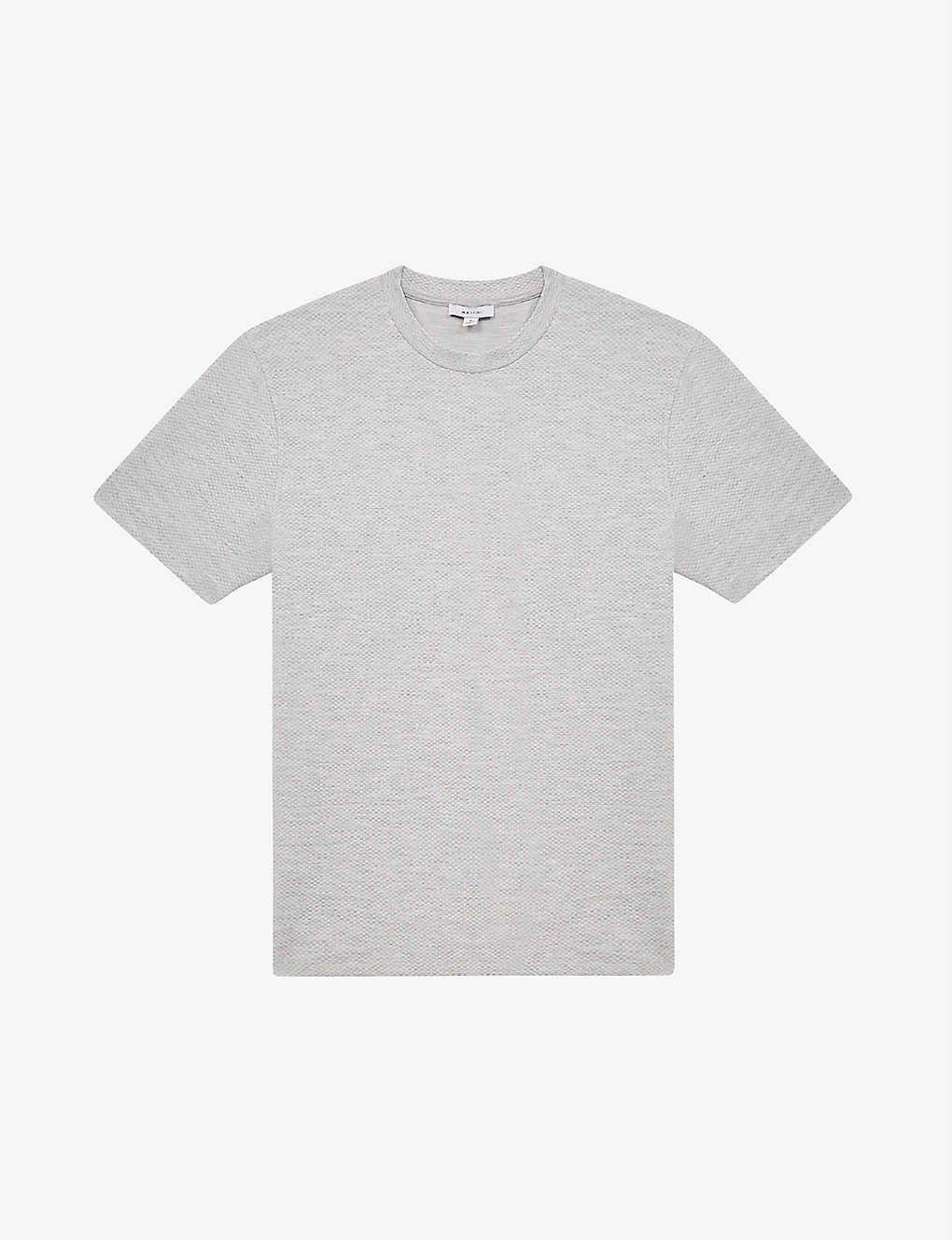 Reiss Mens Grey Melange Cooper Slim-fit Stretch Cotton-blend T-shirt